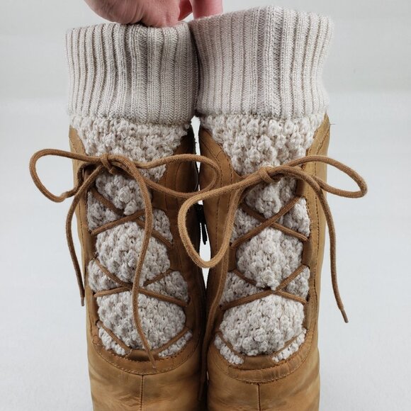 Ugg Skylair Knit Wedge Tall Boot Womens 9 Brown Leather Lace Up Side Zip Lined - Picture 10 of 16